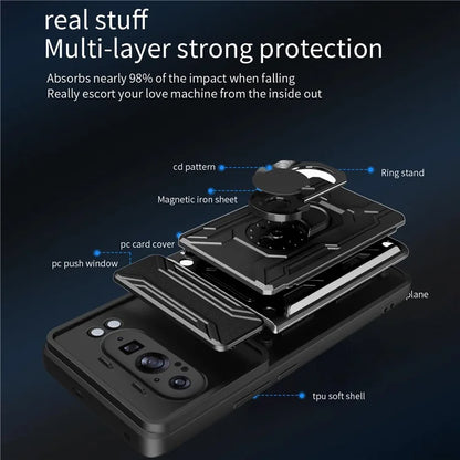For Google Pixel 9 Pro XL Case PC+TPU Kickstand Phone Back Cover with Camera Slider