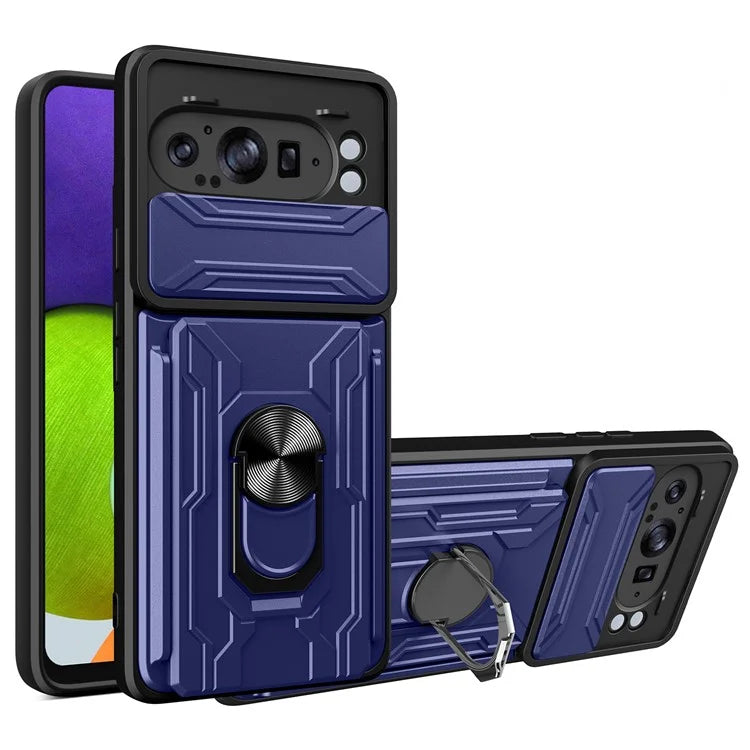 For Google Pixel 9 Pro XL Case PC+TPU Kickstand Phone Back Cover with Camera Slider