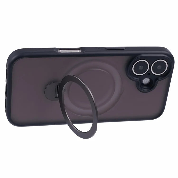 For iPhone 16 Case Compatible with MagSafe Matte TPU+PC Rotary Kickstand Phone Cover