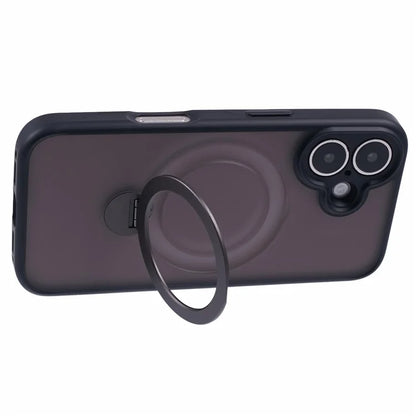 For iPhone 16 Case Compatible with MagSafe Matte TPU+PC Rotary Kickstand Phone Cover