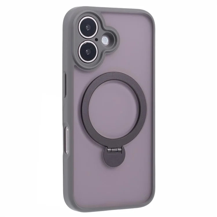 For iPhone 16 Case Compatible with MagSafe Matte TPU+PC Rotary Kickstand Phone Cover