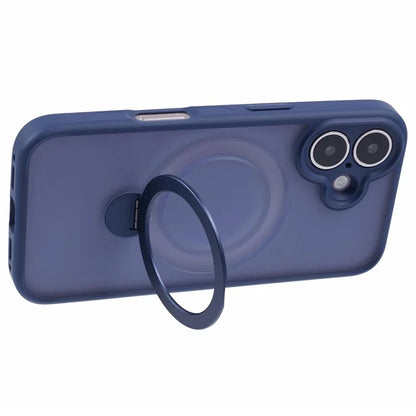 For iPhone 16 Case Compatible with MagSafe Matte TPU+PC Rotary Kickstand Phone Cover