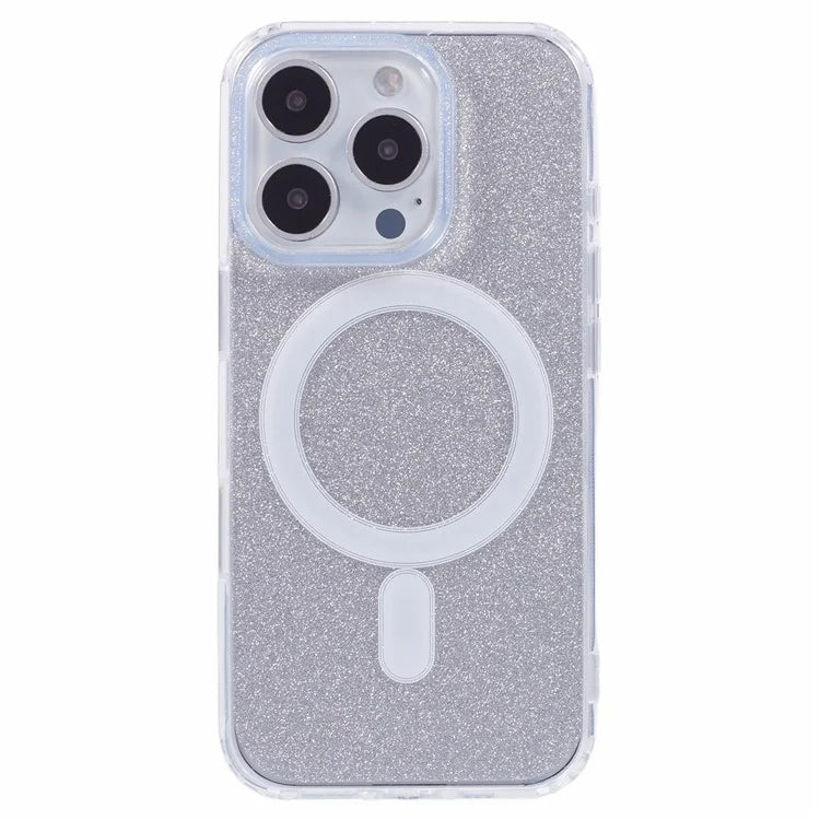 For iPhone 16 Pro Case Compatible with MagSafe TPU+Acrylic Phone Cover with Glitter Insert