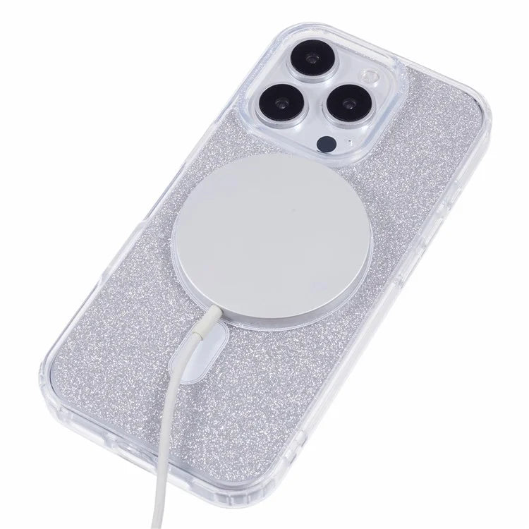 For iPhone 16 Pro Case Compatible with MagSafe TPU+Acrylic Phone Cover with Glitter Insert