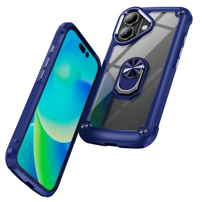 For iPhone 16 Plus Case Alloy Lens Frame PC + TPU Kickstand Phone Back Cover