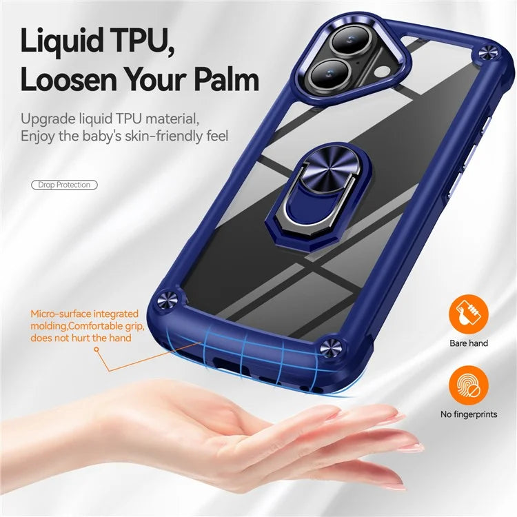 For iPhone 16 Plus Case Alloy Lens Frame PC + TPU Kickstand Phone Back Cover