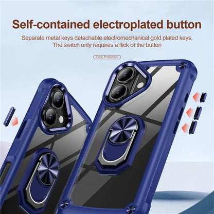 For iPhone 16 Plus Case Alloy Lens Frame PC + TPU Kickstand Phone Back Cover