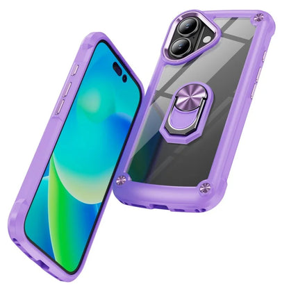 For iPhone 16 Plus Case Alloy Lens Frame PC + TPU Kickstand Phone Back Cover