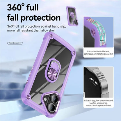 For iPhone 16 Plus Case Alloy Lens Frame PC + TPU Kickstand Phone Back Cover