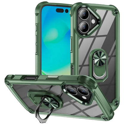 For iPhone 16 Plus Case Alloy Lens Frame PC + TPU Kickstand Phone Back Cover