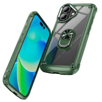 For iPhone 16 Plus Case Alloy Lens Frame PC + TPU Kickstand Phone Back Cover
