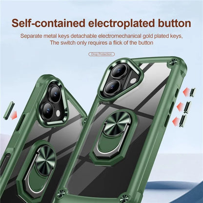 For iPhone 16 Plus Case Alloy Lens Frame PC + TPU Kickstand Phone Back Cover