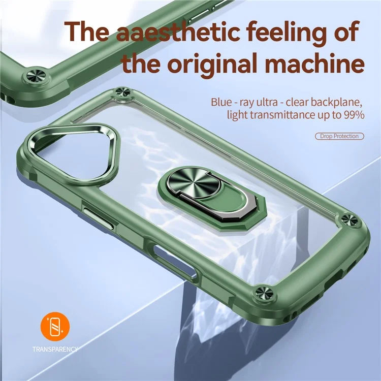 For iPhone 16 Plus Case Alloy Lens Frame PC + TPU Kickstand Phone Back Cover