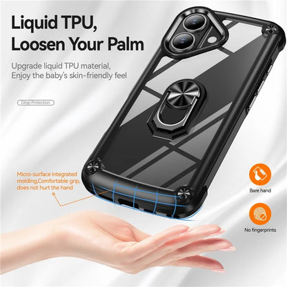 For iPhone 16 Plus Case Alloy Lens Frame PC + TPU Kickstand Phone Back Cover