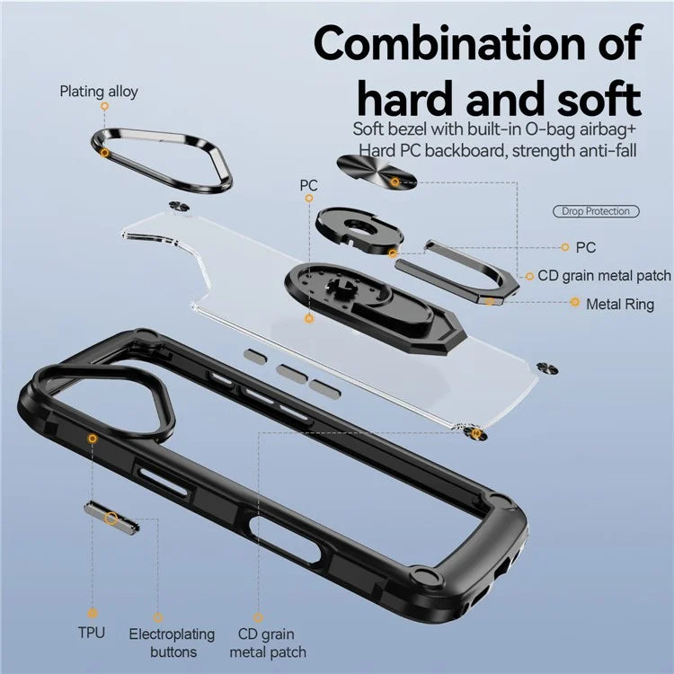 For iPhone 16 Plus Case Alloy Lens Frame PC + TPU Kickstand Phone Back Cover