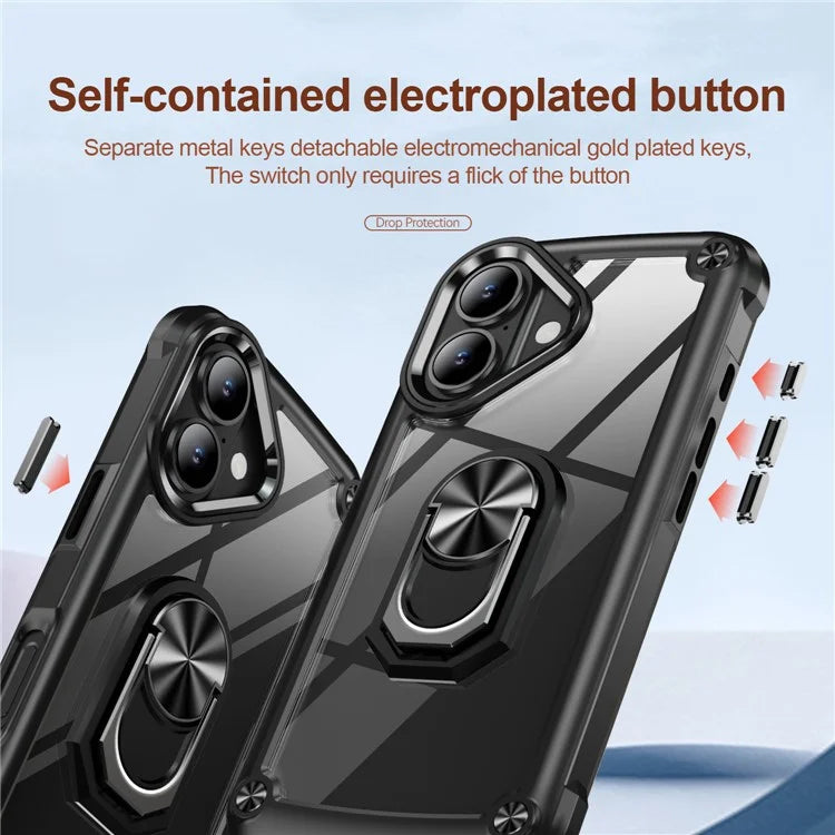 For iPhone 16 Plus Case Alloy Lens Frame PC + TPU Kickstand Phone Back Cover