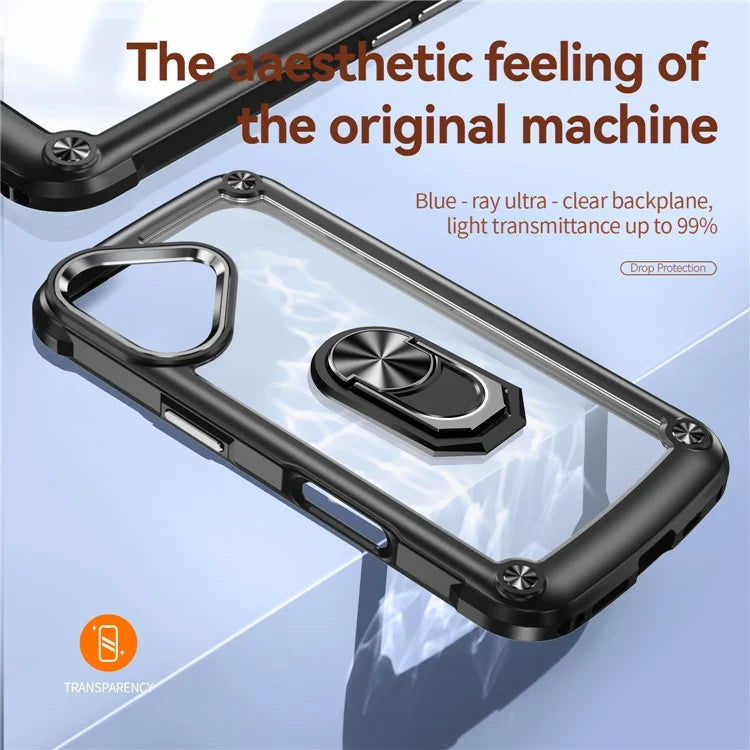 For iPhone 16 Plus Case Alloy Lens Frame PC + TPU Kickstand Phone Back Cover