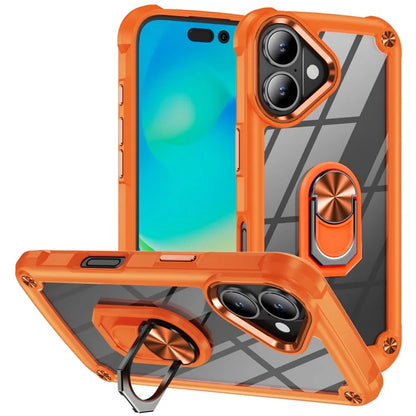 For iPhone 16 Plus Case Alloy Lens Frame PC + TPU Kickstand Phone Back Cover