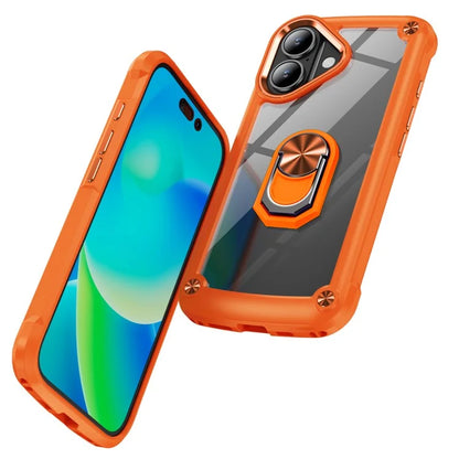 For iPhone 16 Plus Case Alloy Lens Frame PC + TPU Kickstand Phone Back Cover