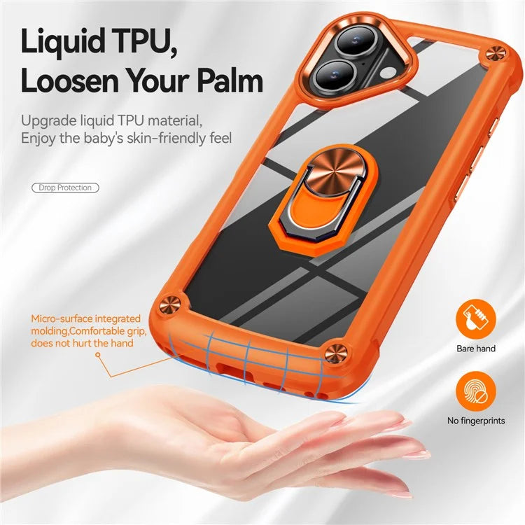 For iPhone 16 Plus Case Alloy Lens Frame PC + TPU Kickstand Phone Back Cover