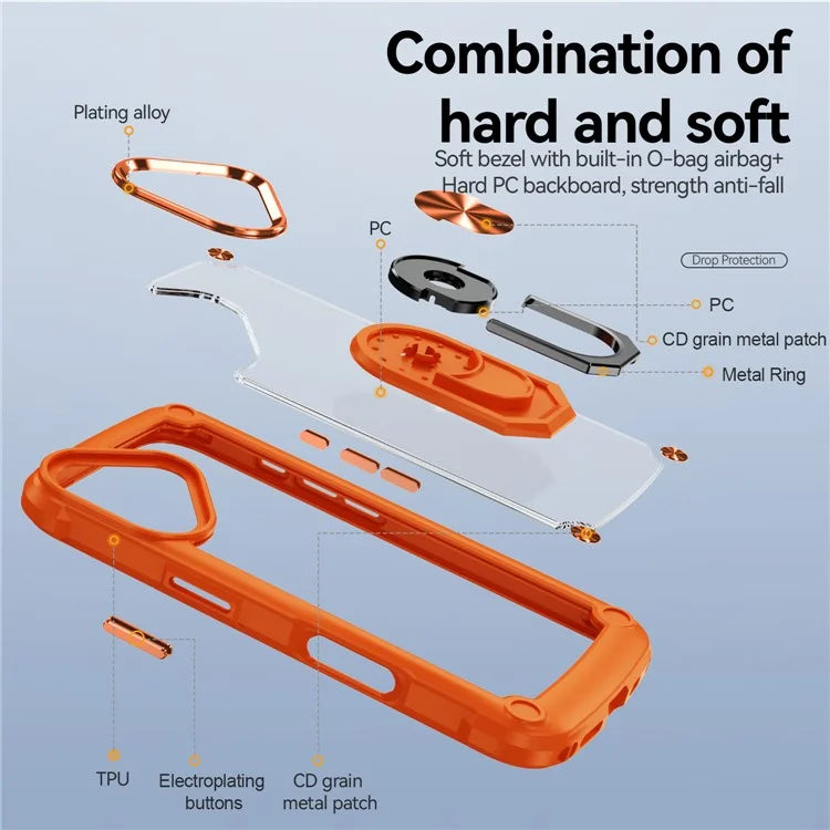 For iPhone 16 Plus Case Alloy Lens Frame PC + TPU Kickstand Phone Back Cover