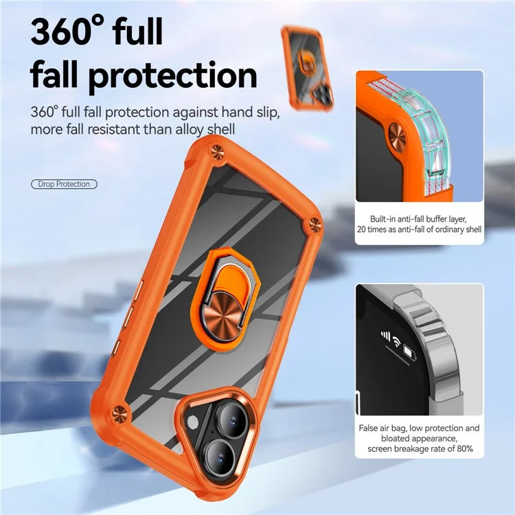 For iPhone 16 Plus Case Alloy Lens Frame PC + TPU Kickstand Phone Back Cover