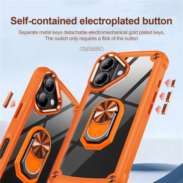 For iPhone 16 Plus Case Alloy Lens Frame PC + TPU Kickstand Phone Back Cover