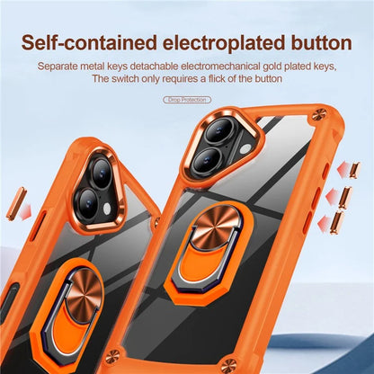 For iPhone 16 Plus Case Alloy Lens Frame PC + TPU Kickstand Phone Back Cover