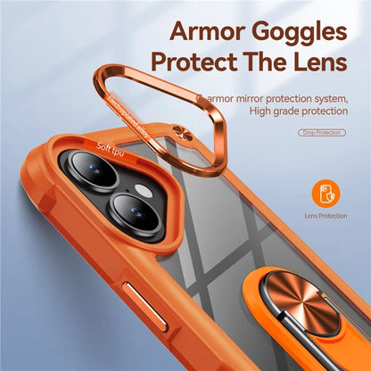 For iPhone 16 Plus Case Alloy Lens Frame PC + TPU Kickstand Phone Back Cover