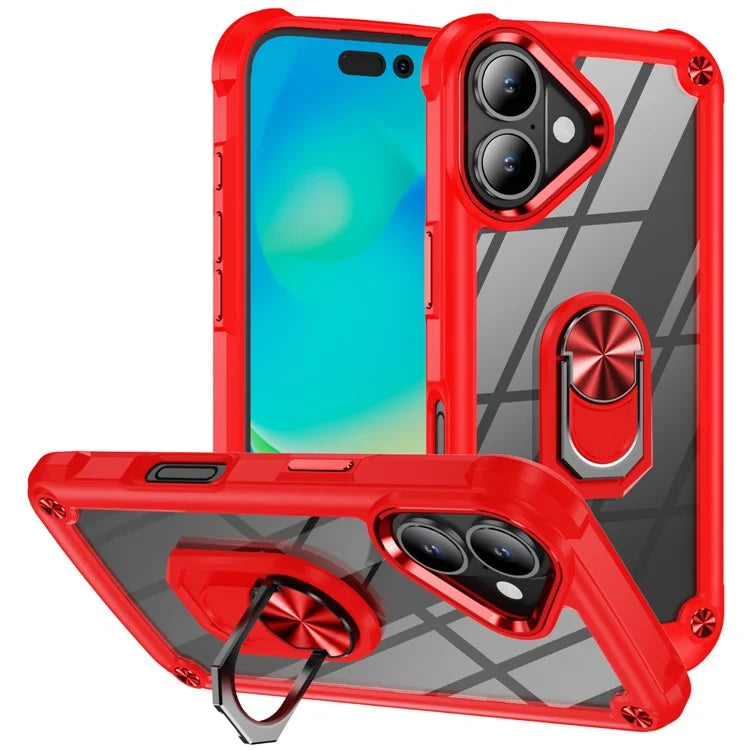 For iPhone 16 Plus Case Alloy Lens Frame PC + TPU Kickstand Phone Back Cover