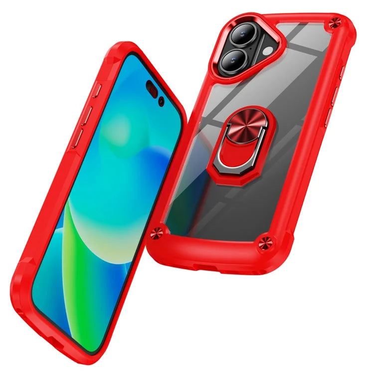 For iPhone 16 Plus Case Alloy Lens Frame PC + TPU Kickstand Phone Back Cover