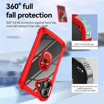For iPhone 16 Plus Case Alloy Lens Frame PC + TPU Kickstand Phone Back Cover