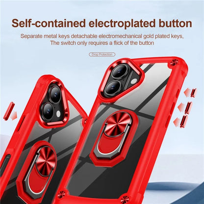 For iPhone 16 Plus Case Alloy Lens Frame PC + TPU Kickstand Phone Back Cover