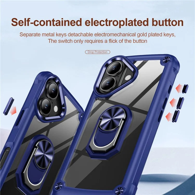 For iPhone 16 Case Alloy Lens Frame PC + TPU Kickstand Phone Back Cover