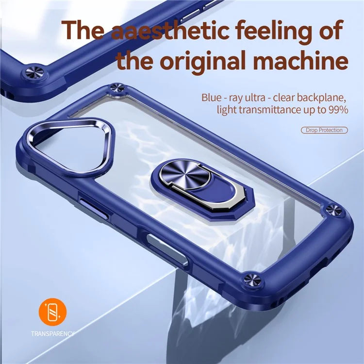 For iPhone 16 Case Alloy Lens Frame PC + TPU Kickstand Phone Back Cover