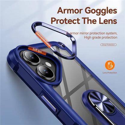 For iPhone 16 Case Alloy Lens Frame PC + TPU Kickstand Phone Back Cover