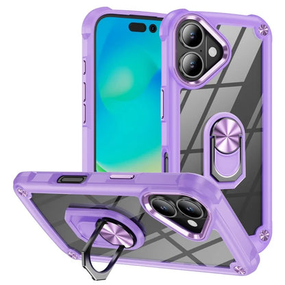 For iPhone 16 Case Alloy Lens Frame PC + TPU Kickstand Phone Back Cover