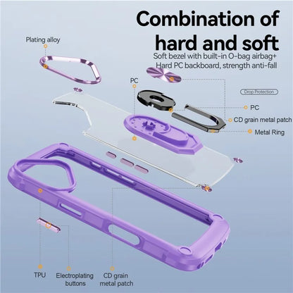 For iPhone 16 Case Alloy Lens Frame PC + TPU Kickstand Phone Back Cover