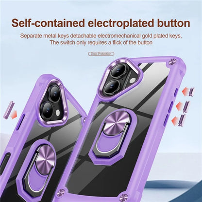 For iPhone 16 Case Alloy Lens Frame PC + TPU Kickstand Phone Back Cover