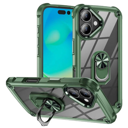 For iPhone 16 Case Alloy Lens Frame PC + TPU Kickstand Phone Back Cover