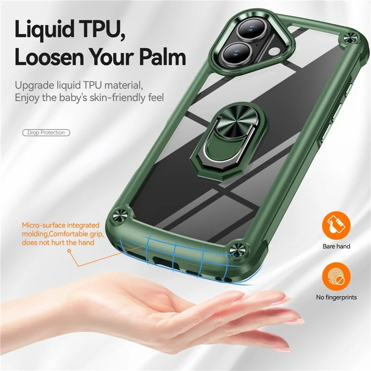 For iPhone 16 Case Alloy Lens Frame PC + TPU Kickstand Phone Back Cover