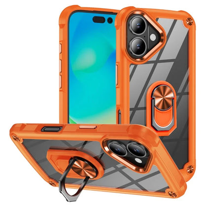 For iPhone 16 Case Alloy Lens Frame PC + TPU Kickstand Phone Back Cover