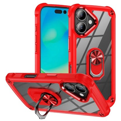 For iPhone 16 Case Alloy Lens Frame PC + TPU Kickstand Phone Back Cover