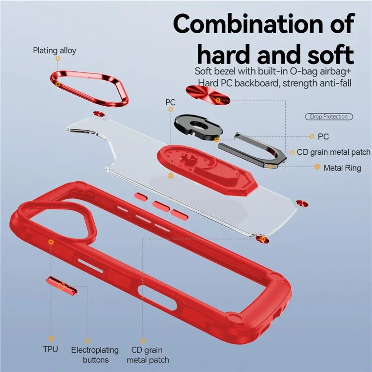 For iPhone 16 Case Alloy Lens Frame PC + TPU Kickstand Phone Back Cover