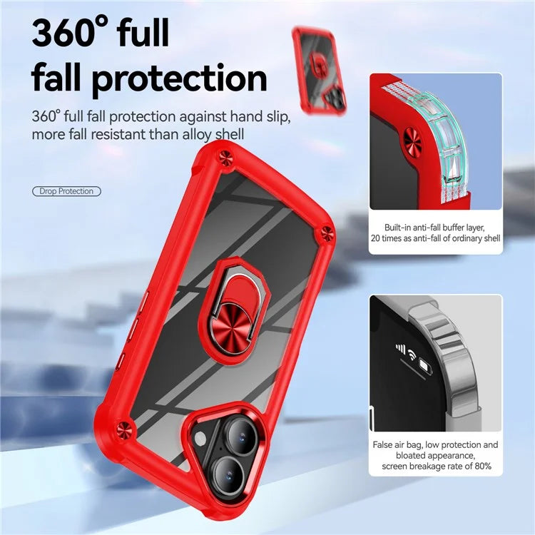 For iPhone 16 Case Alloy Lens Frame PC + TPU Kickstand Phone Back Cover