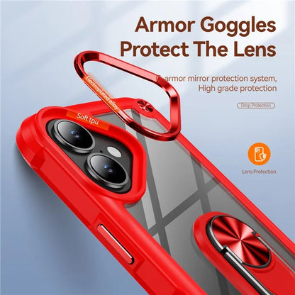 For iPhone 16 Case Alloy Lens Frame PC + TPU Kickstand Phone Back Cover