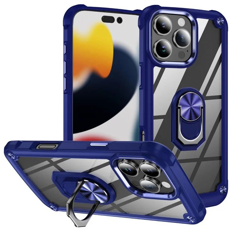 For iPhone 16 Pro Case Alloy Lens Frame PC + TPU Kickstand Phone Back Cover