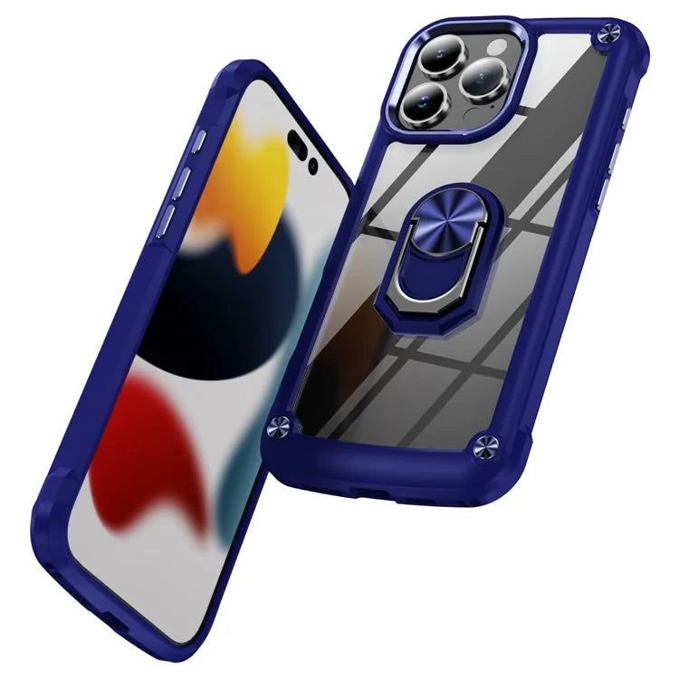 For iPhone 16 Pro Case Alloy Lens Frame PC + TPU Kickstand Phone Back Cover