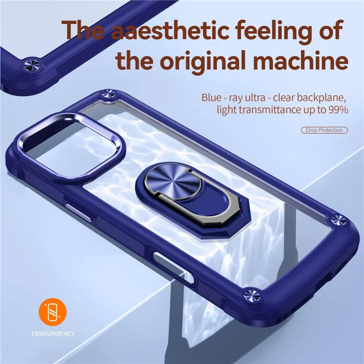 For iPhone 16 Pro Case Alloy Lens Frame PC + TPU Kickstand Phone Back Cover