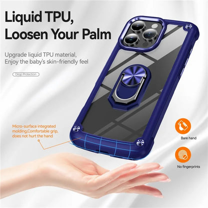 For iPhone 16 Pro Case Alloy Lens Frame PC + TPU Kickstand Phone Back Cover
